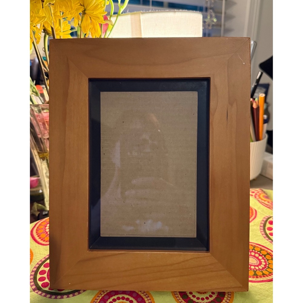 Natural Wood Picture Frame 4x6 Tabletop Easel Back Black Inner Mat Honey Tone